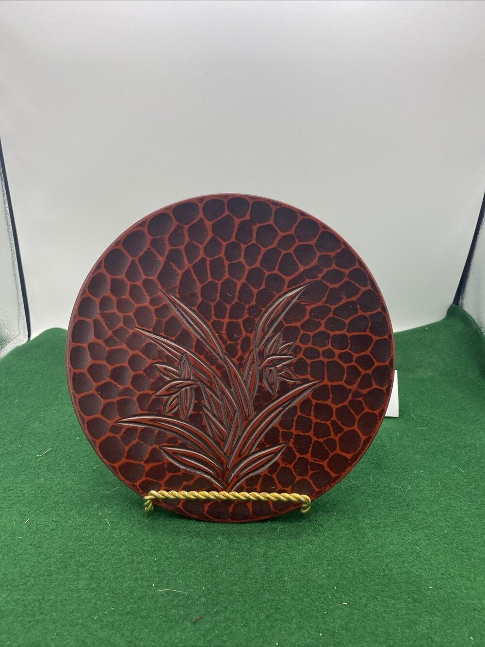 Japanese Kamakura-Bori Red Floral Lacquer Ware, Carved Wood Decorative Plate VTG